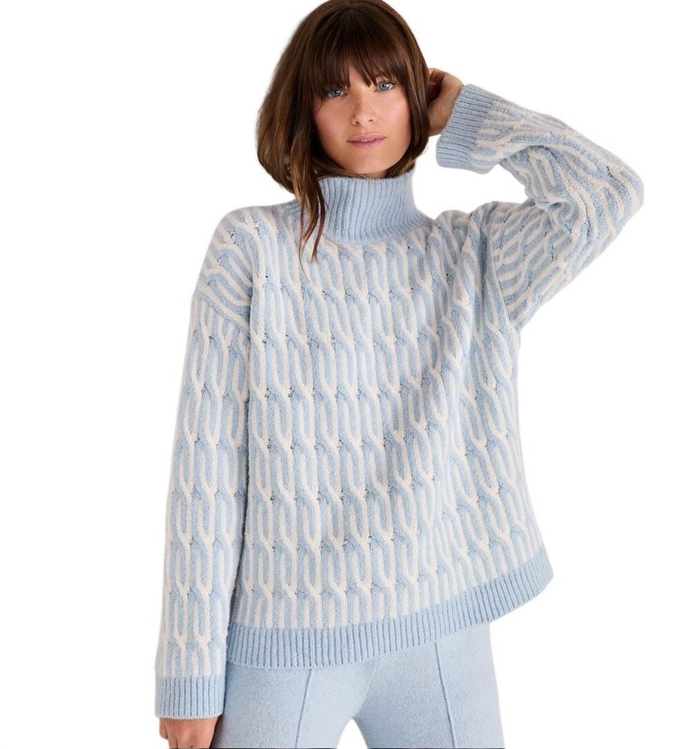 Haven Well Within Organic Cotton Jacquard Mockneck Sweater, M. Ice blue. Cozy